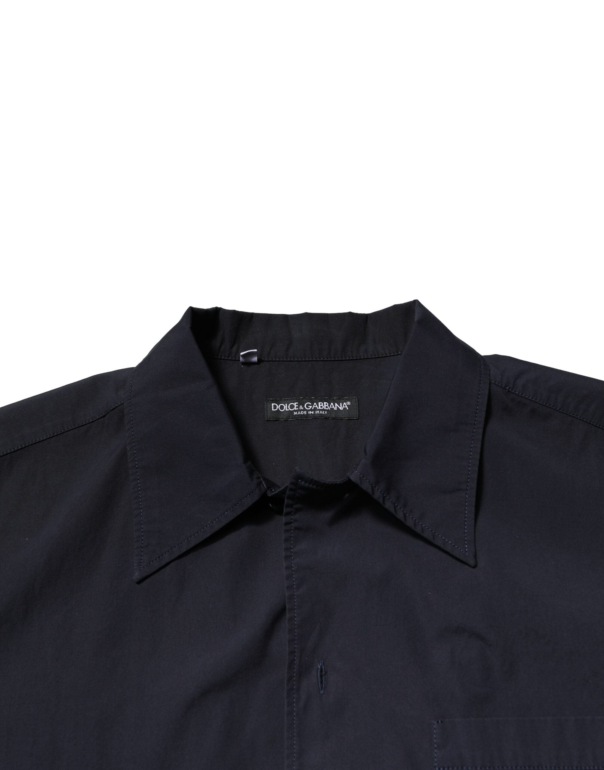 Dark Blue Cotton Short Sleeves Casual Shirt