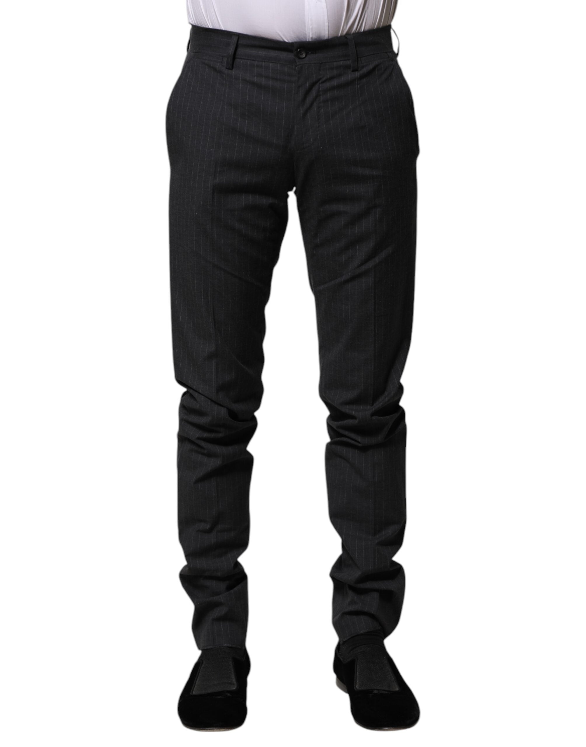Gray Striped Cotton Formal Pants