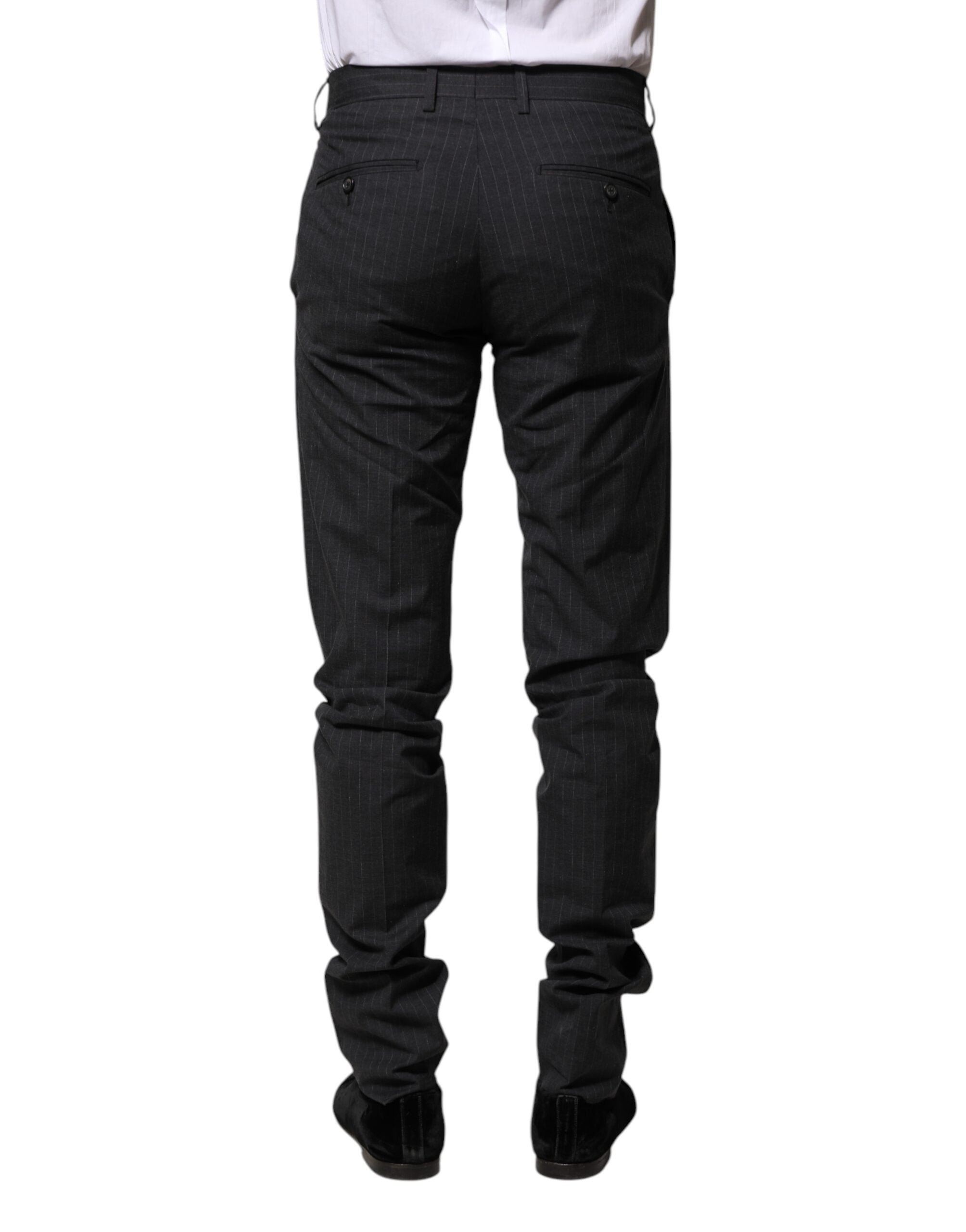 Gray Striped Cotton Formal Pants