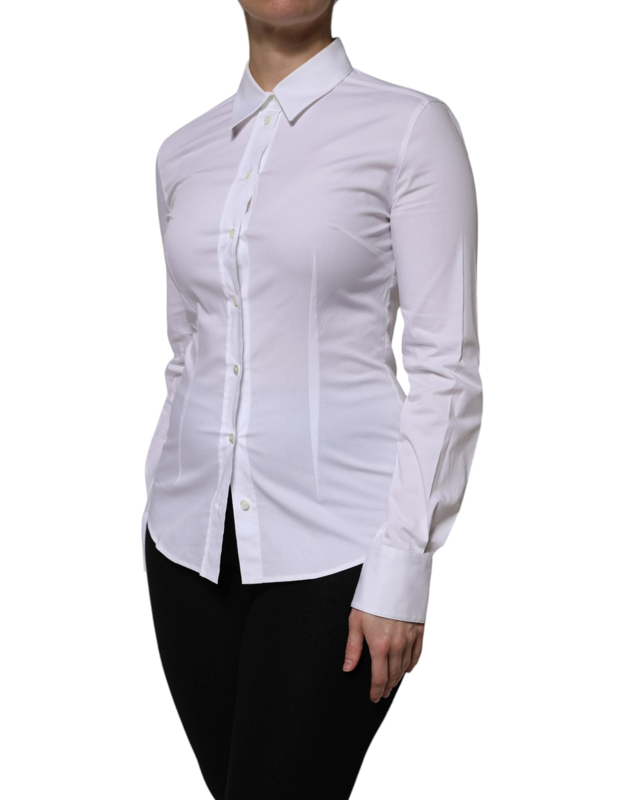 White Cotton Collared Long Sleeves Blouse Top
