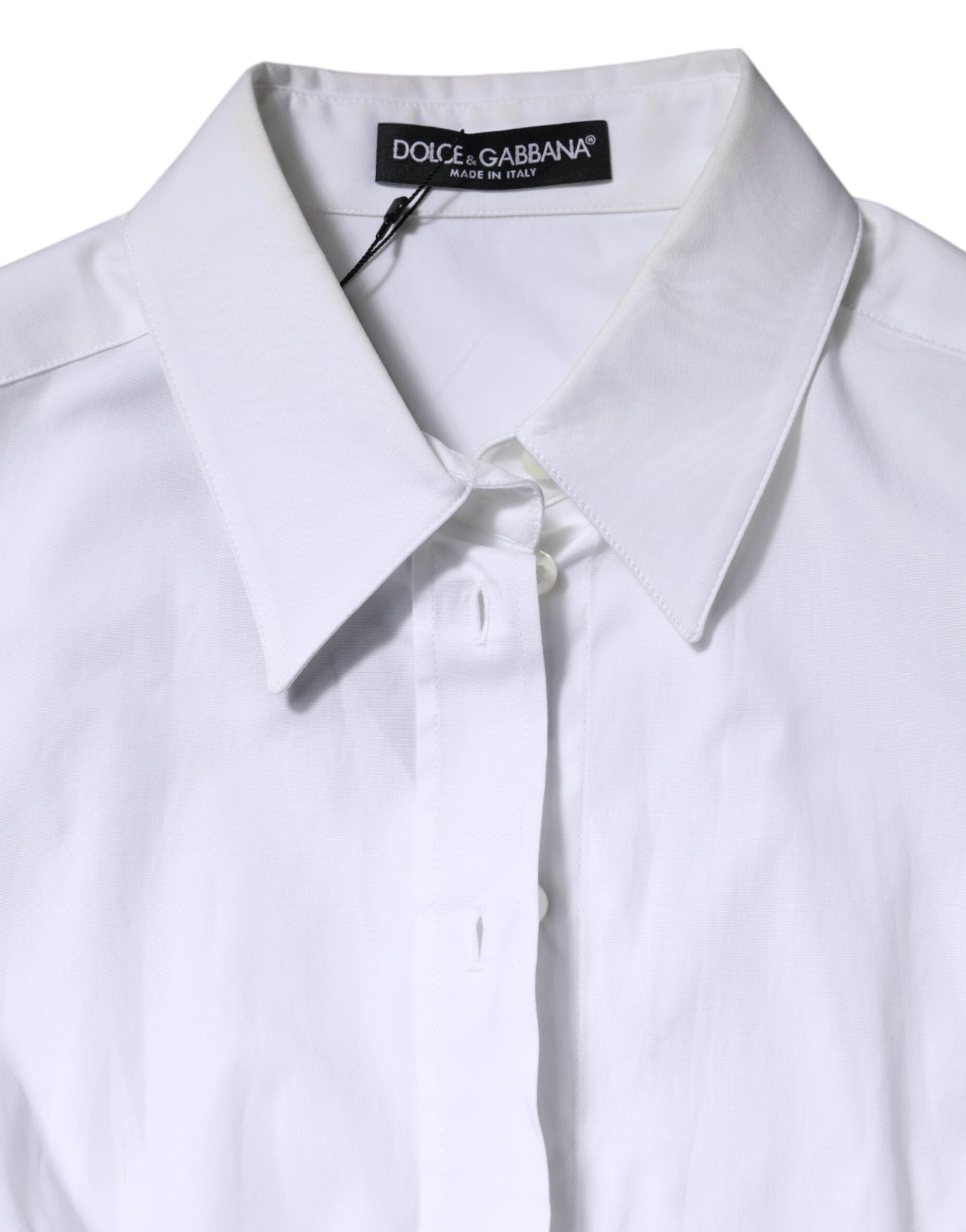 White Cotton Collared Long Sleeves Blouse Top