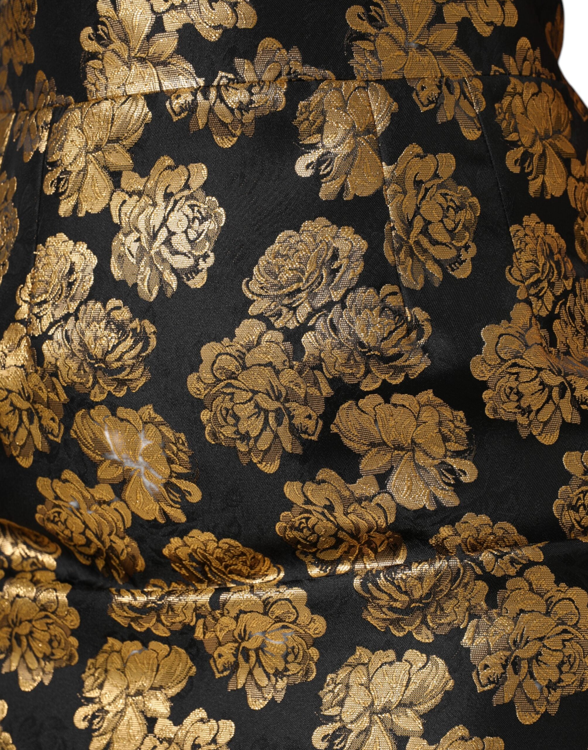Black Gold Floral Print Jacquard Mini Skirt
