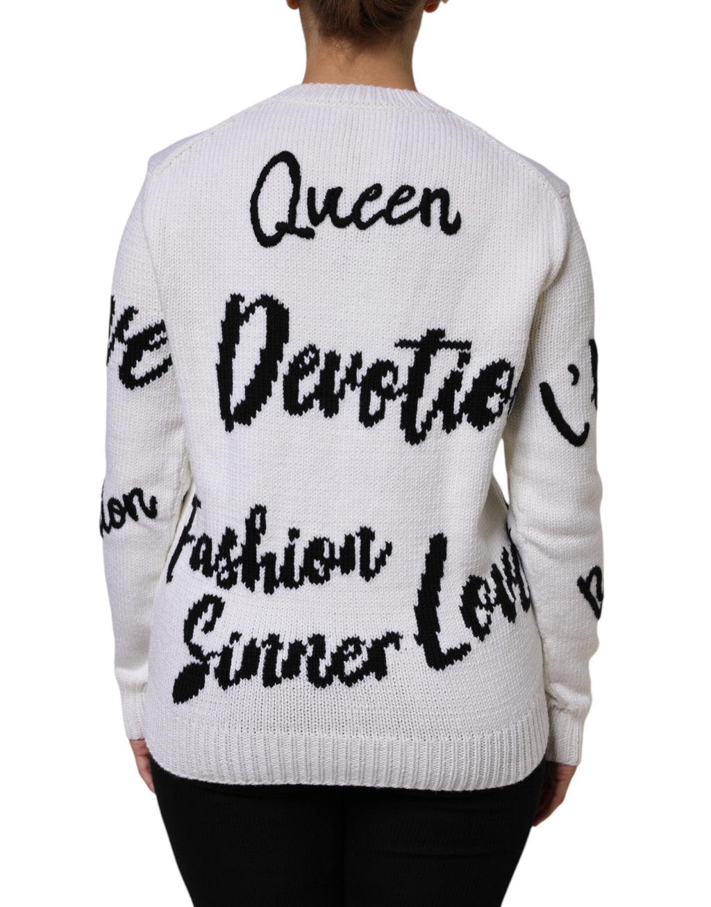 White Wool Knit Crew Neck Pullover Sweater