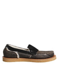 Brown White Calfskin Leather Loafers Shoes