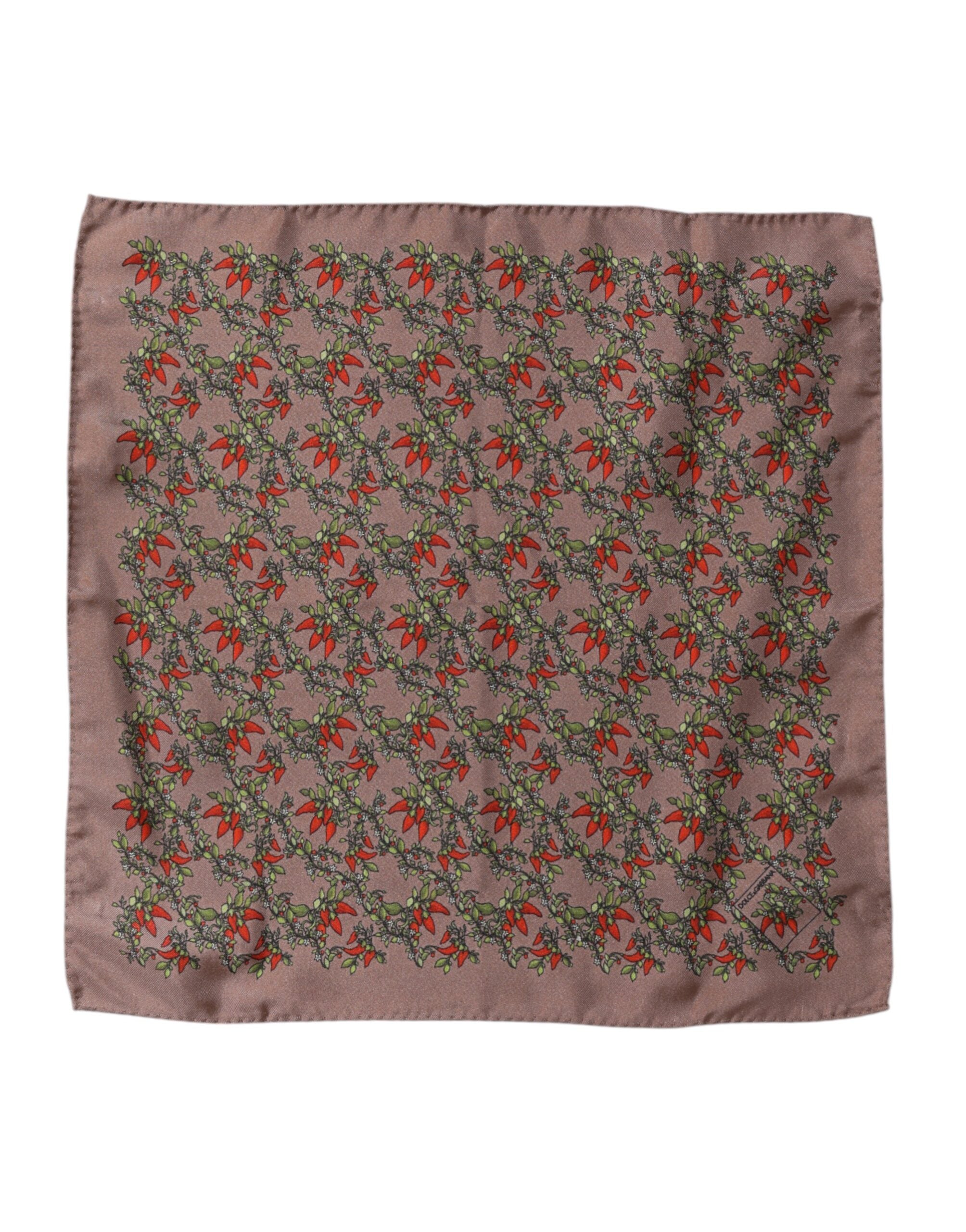 Brown Chilis Silk Square Men Foulard Scarf