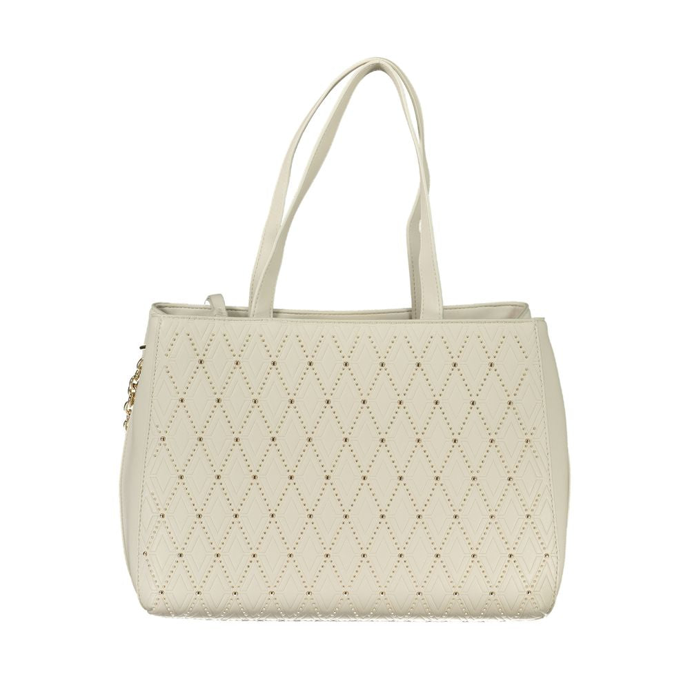 Bianco Polyurethane Women's Bag with Two Handles and Chain Strap