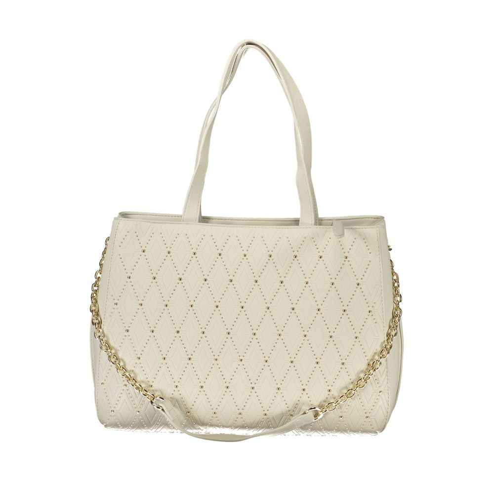 Bianco Polyurethane Women's Bag with Two Handles and Chain Strap