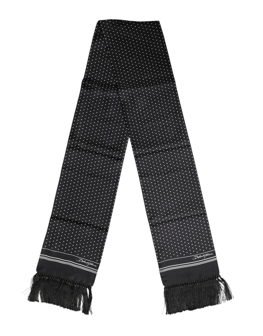 Black White Polka Dot Fringes Foulard Scarf