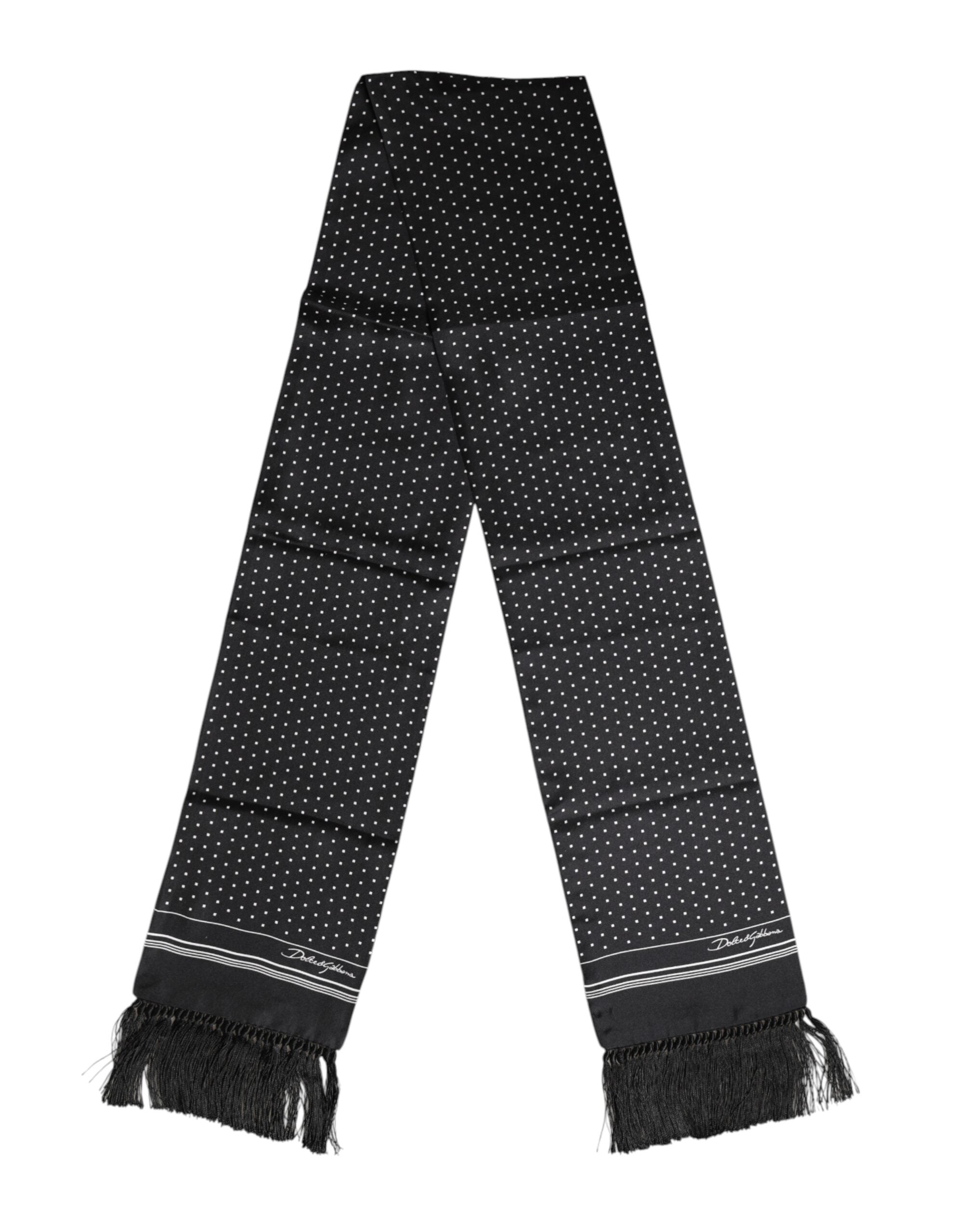 Black White Polka Dot Fringes Foulard Scarf