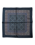 Blue Printed Silk Square Men Foulard Scarf