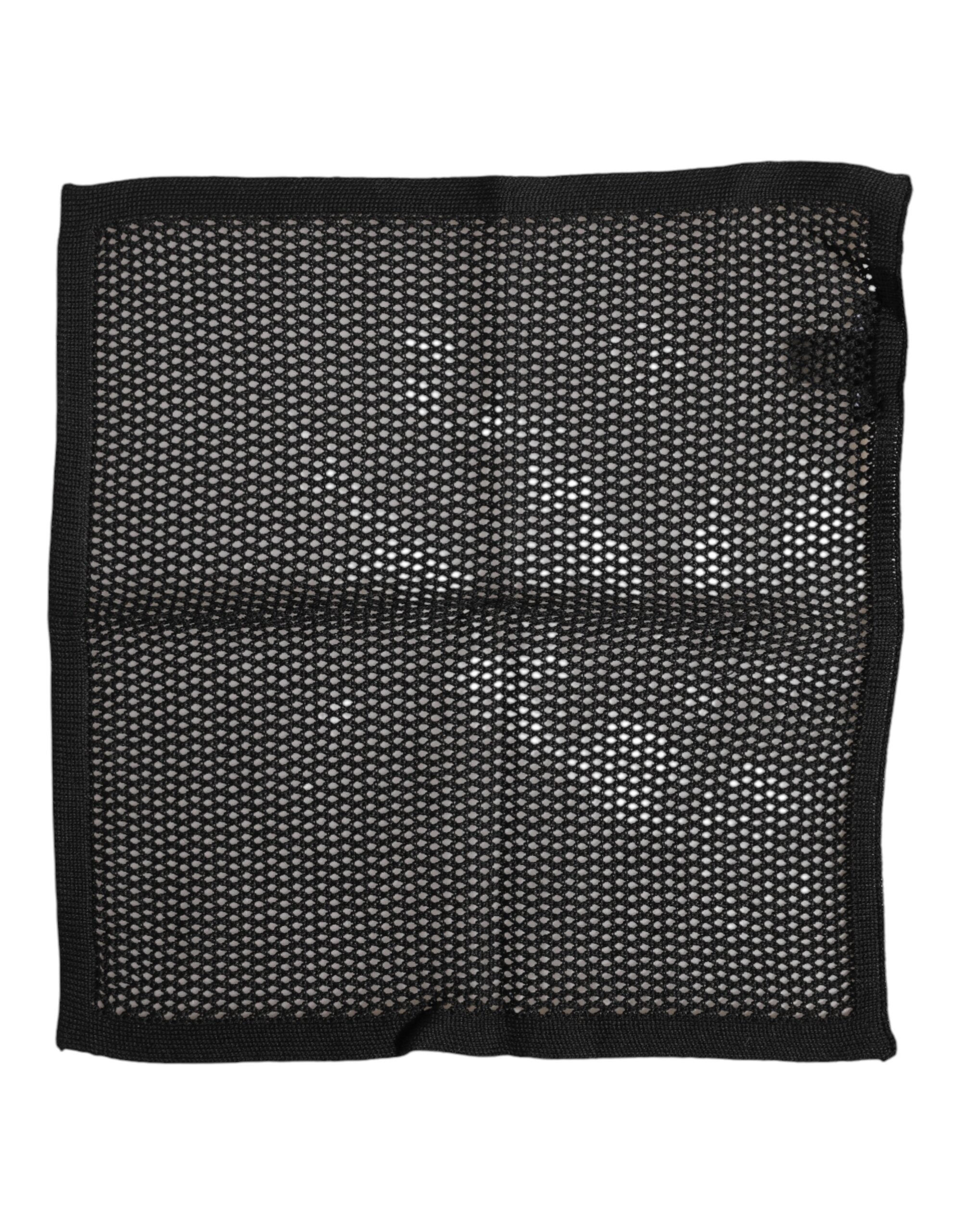Black Patterned Cotton Square Foulard Scarf