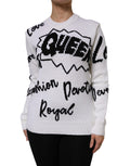 White Wool Knit Crew Neck Pullover Sweater