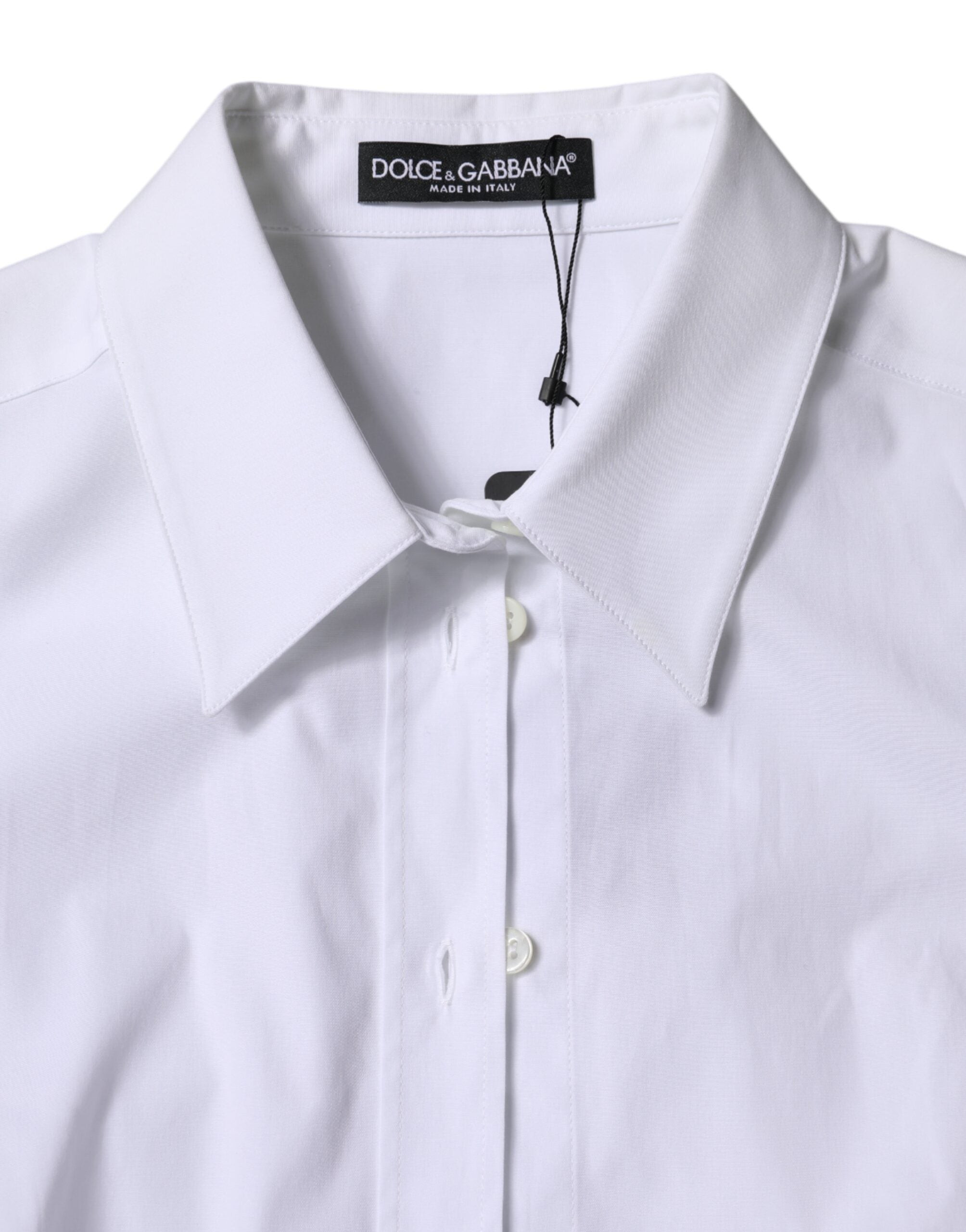 White Cotton Collared Long Sleeves Shirt Top