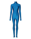 Blue Nylon Turtleneck Bodycon Jumpsuit Dress