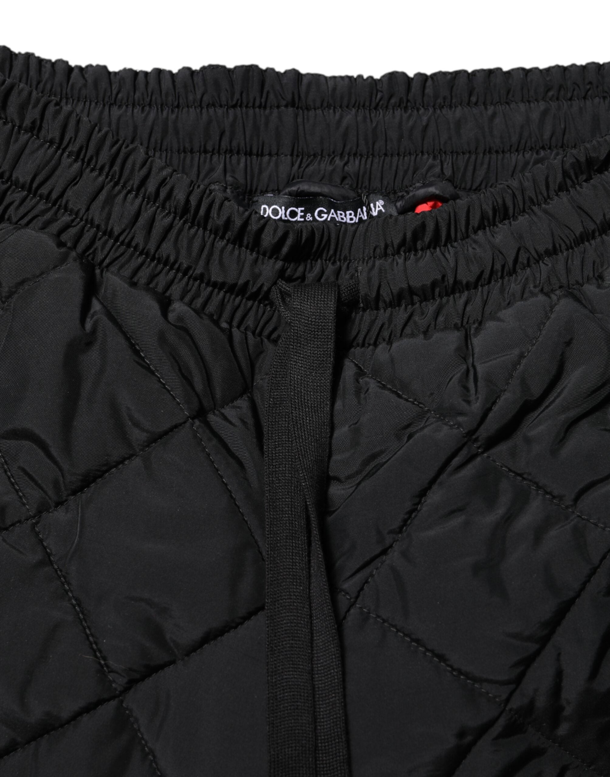 Black Quilted Mid Waist Jogger Pants