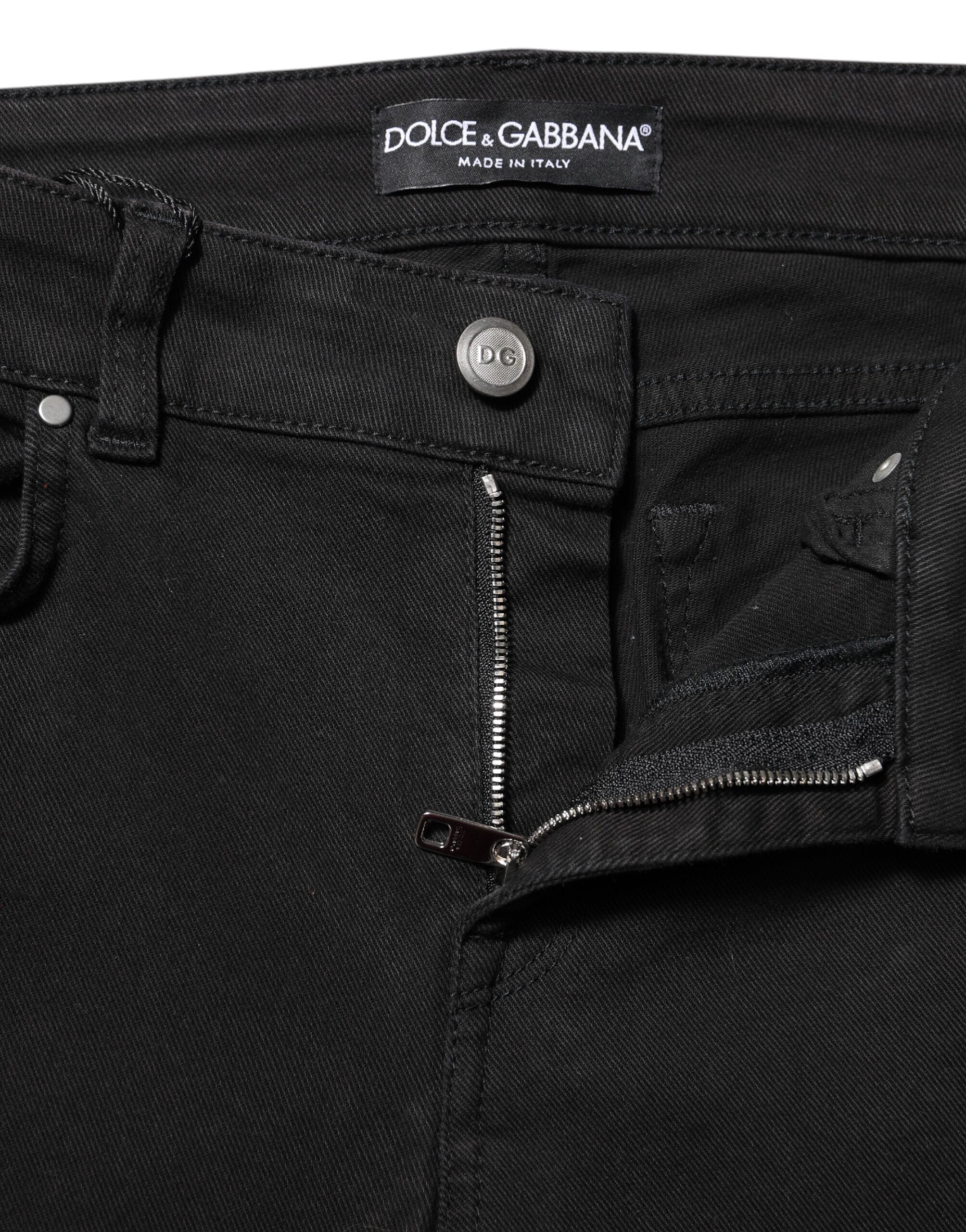 Black Cotton Skinny Mid Waisted Denim Jeans
