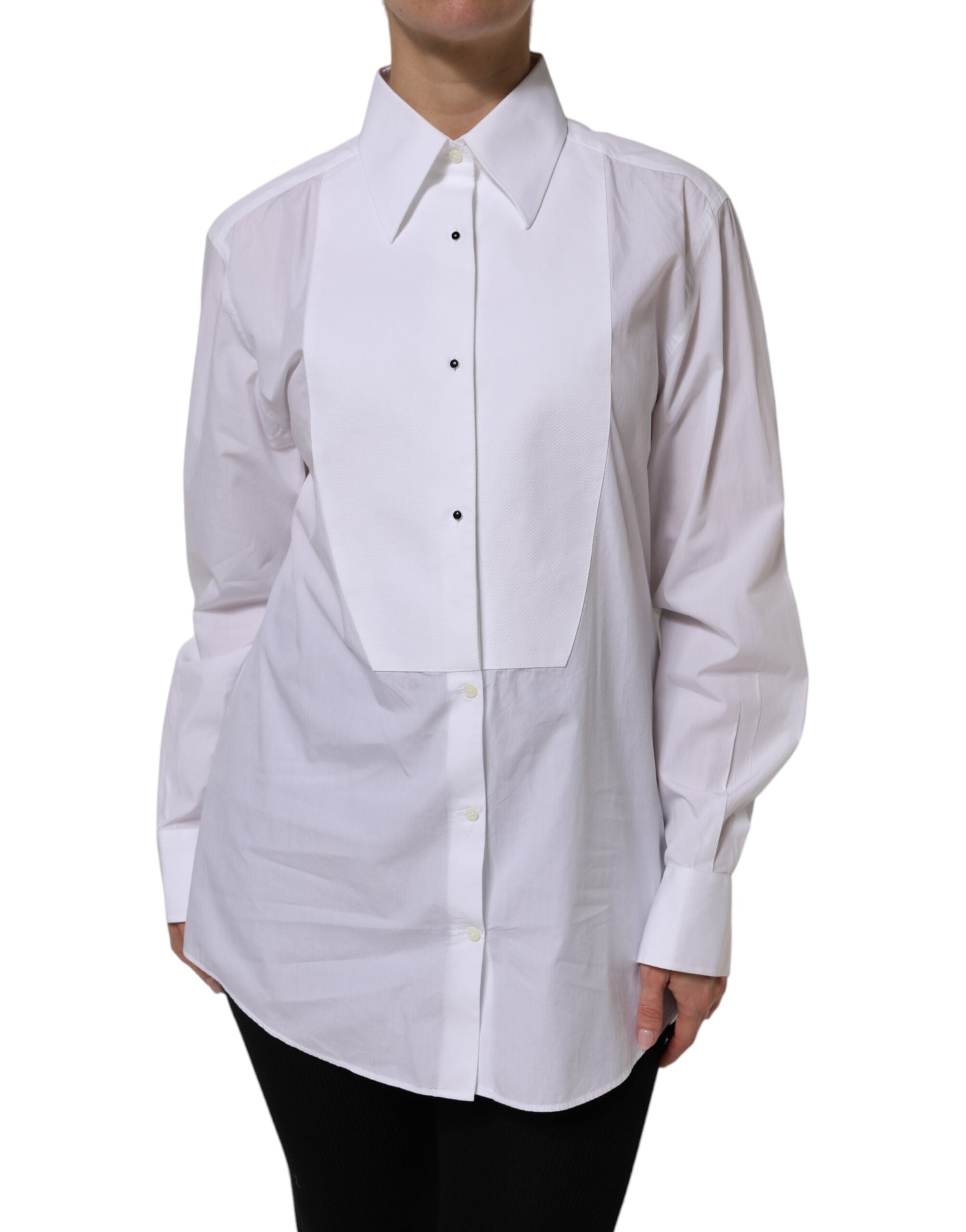 White Cotton Long Sleeves Collared Top Shirt