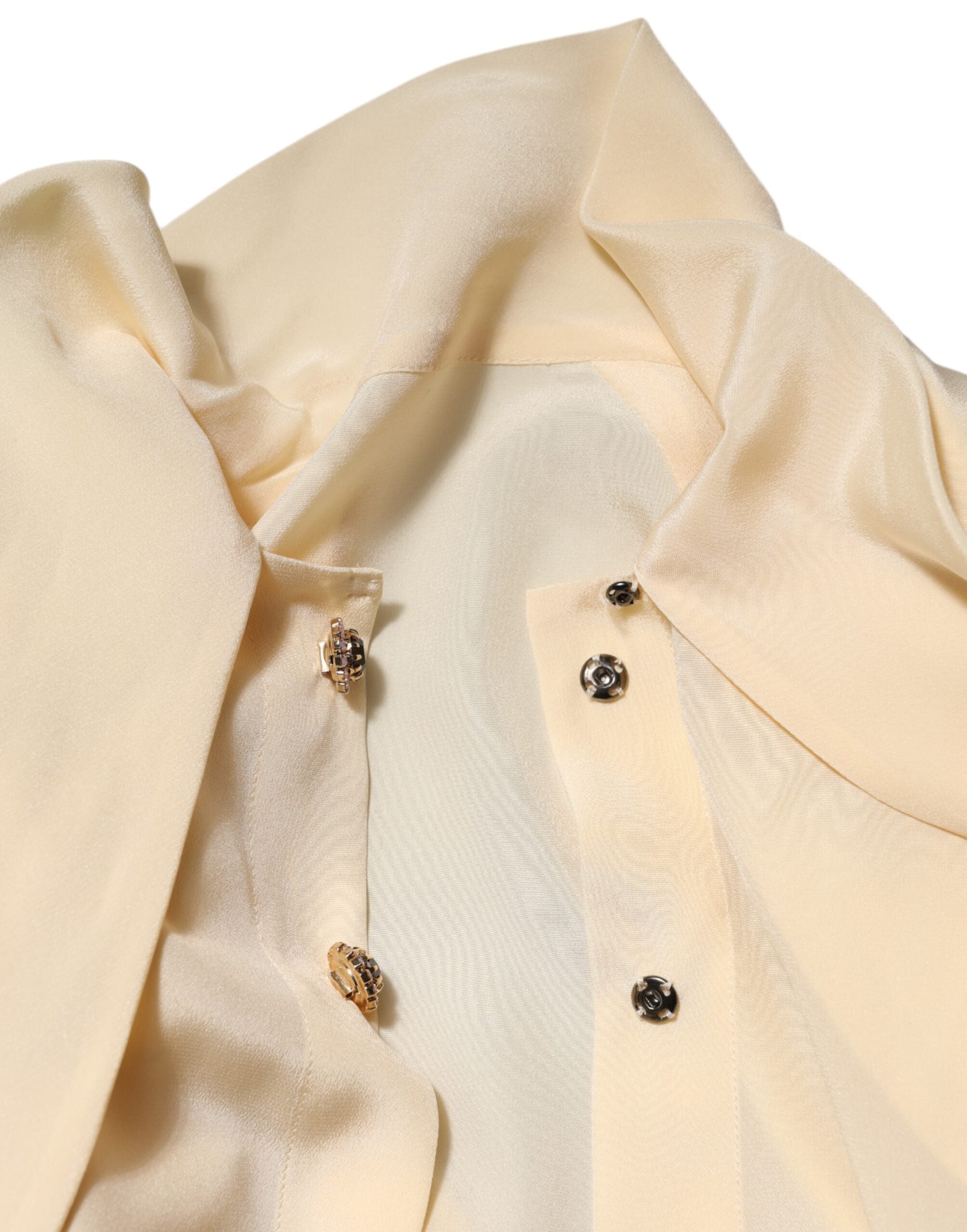 Light Yellow Silk Ascot Collared Blouse Top