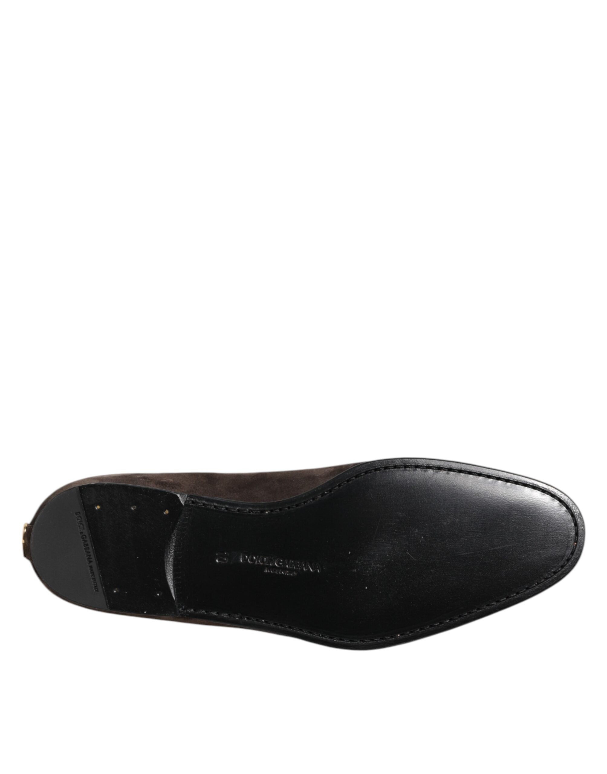 Brown Velvet Leather Slip On Loafers Shoes