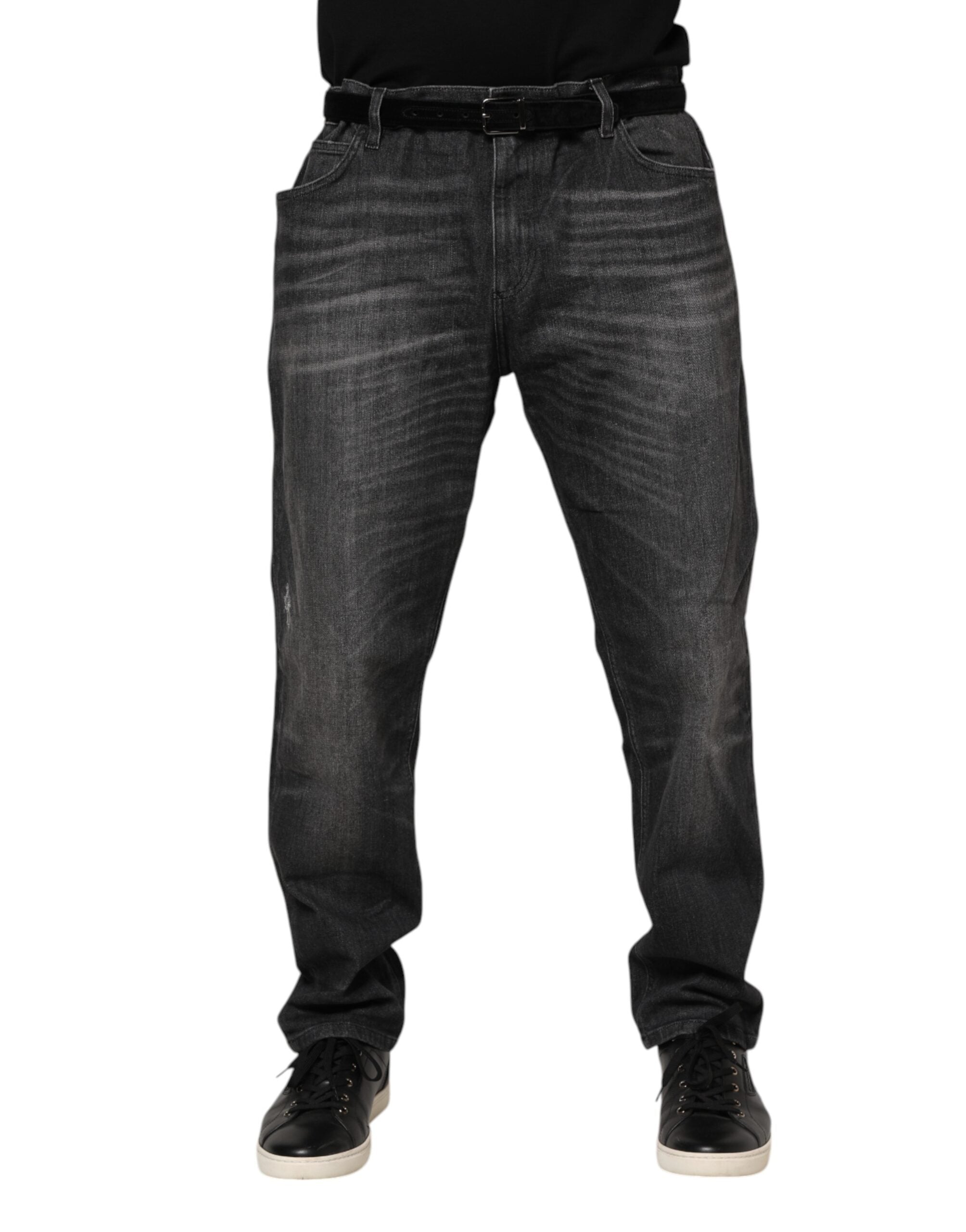 Gray Washed Cotton Loose Denim Jeans
