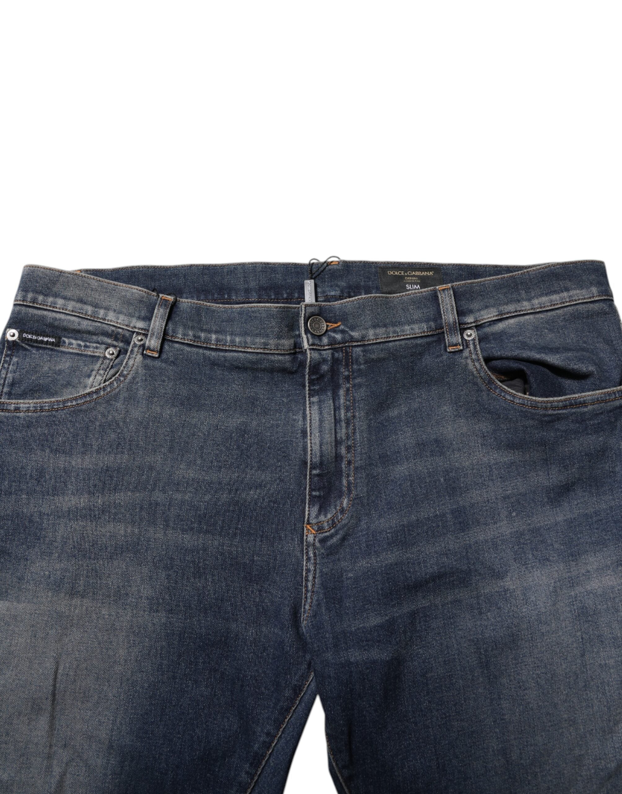 Blue Cotton Logo Plaque Slim Denim Jeans