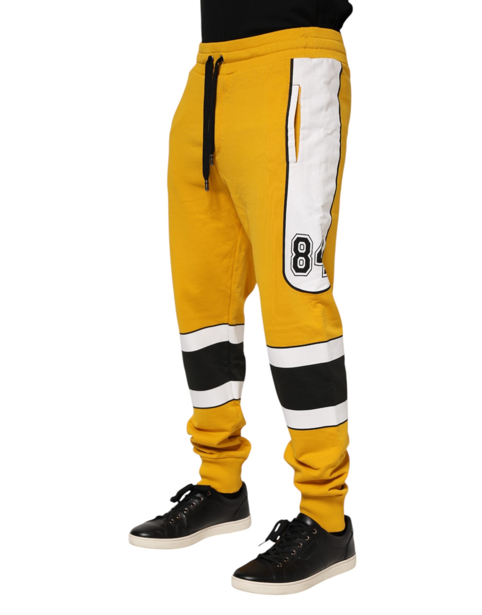 Yellow Print Cotton Drawstring Jogger Pants