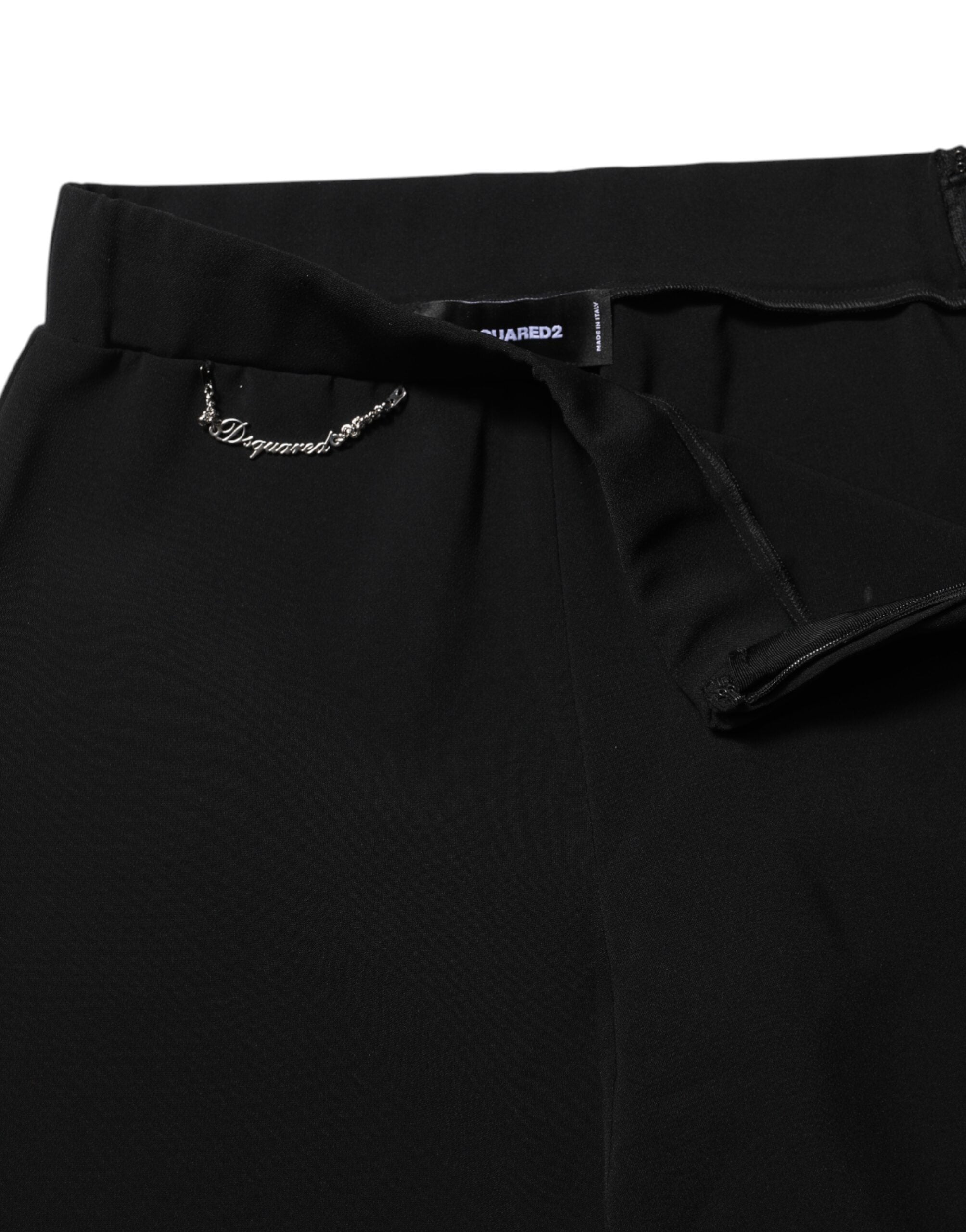 Black Polyester High Waisted Flared Pants