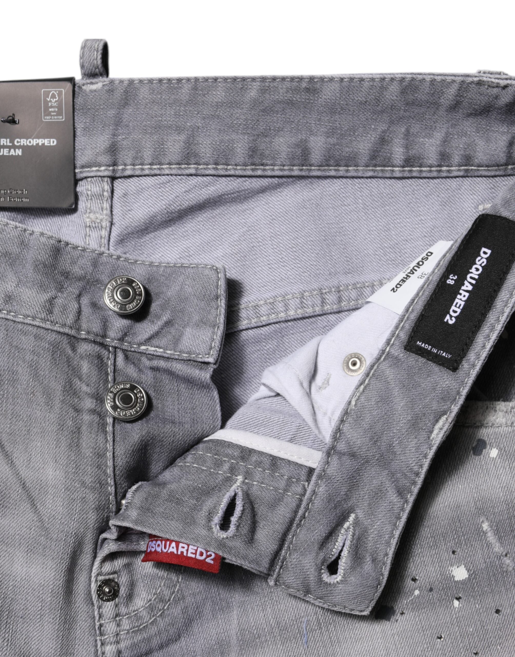 Gray Washed Mid Waist Tapered Jeans