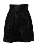Black Floral Embroidery Silk High Waist Shorts