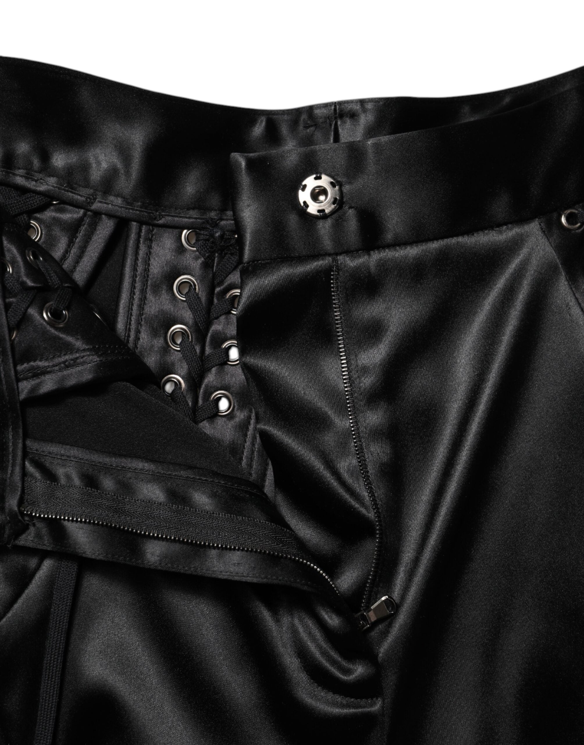Black Lace Details High Waist Skinny Pants