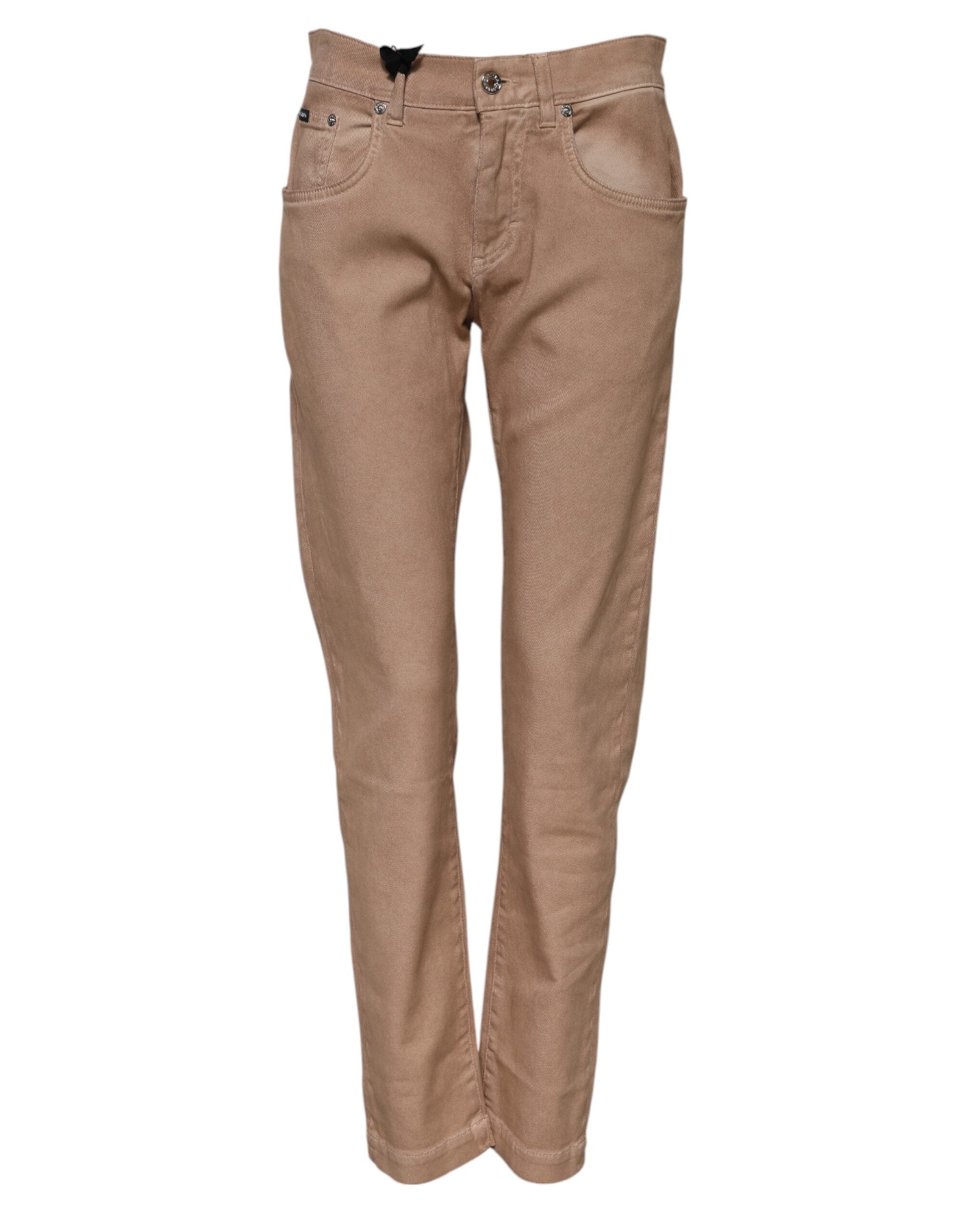 Brown Cotton Boyfriend Denim Trousers Jeans