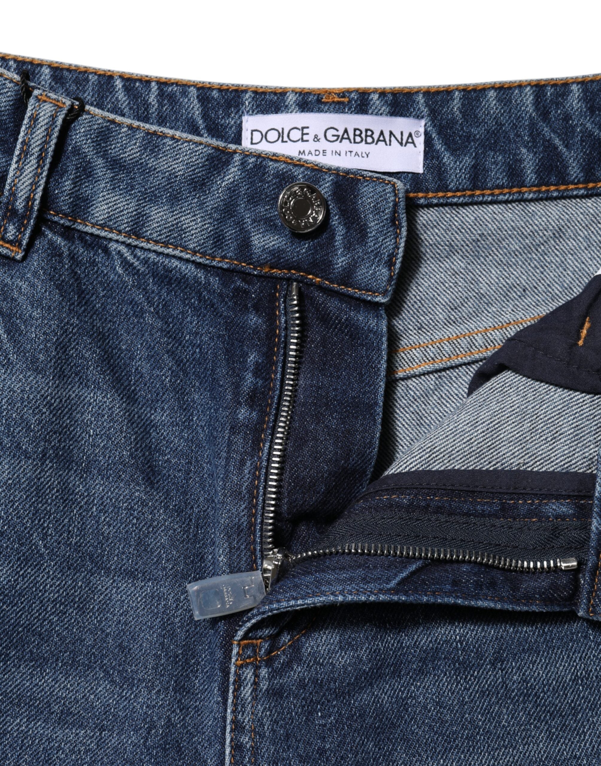 Blue Cotton Wide Leg Tattered Denim Jeans