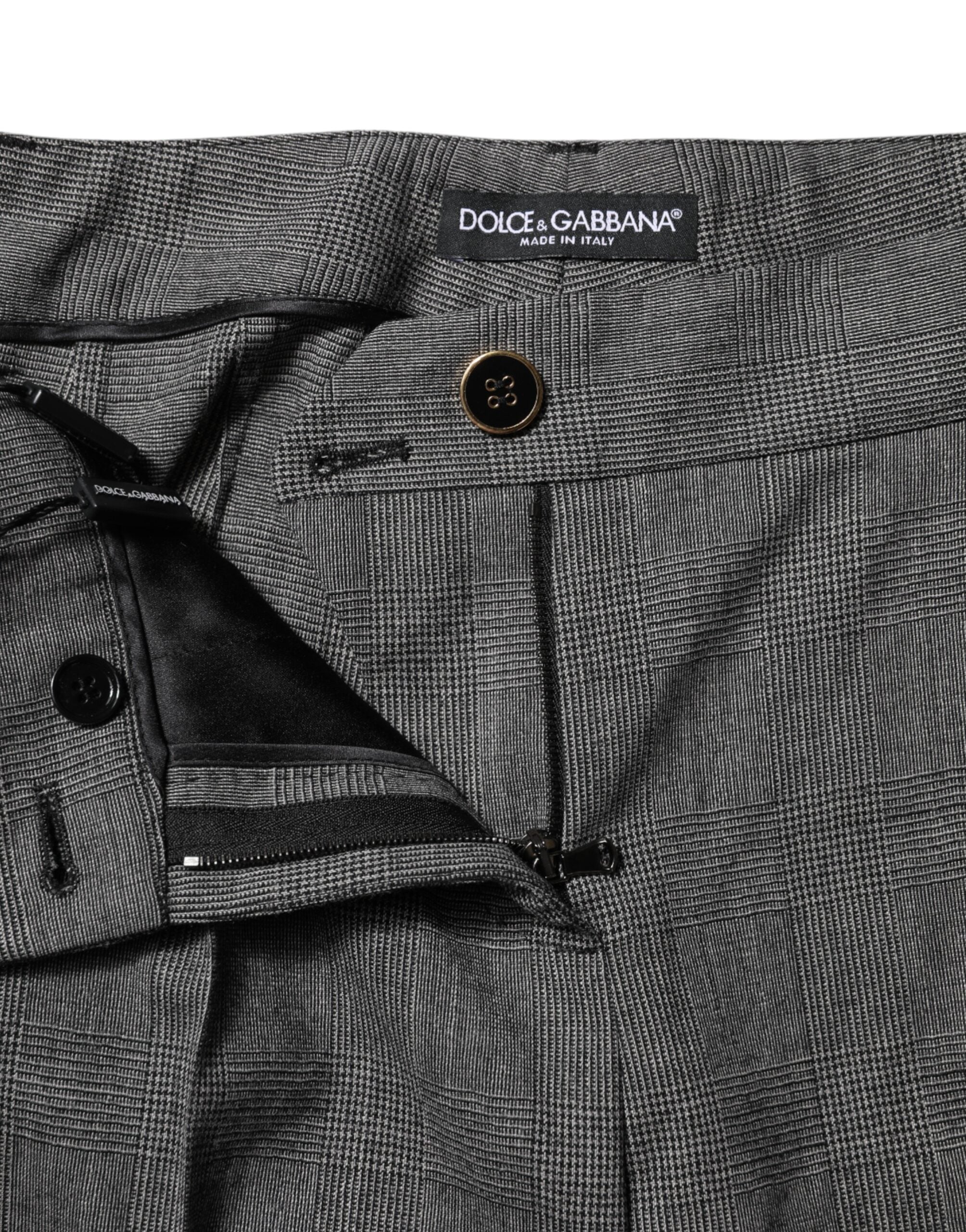 Gray Checkered High Waist Flared Pants