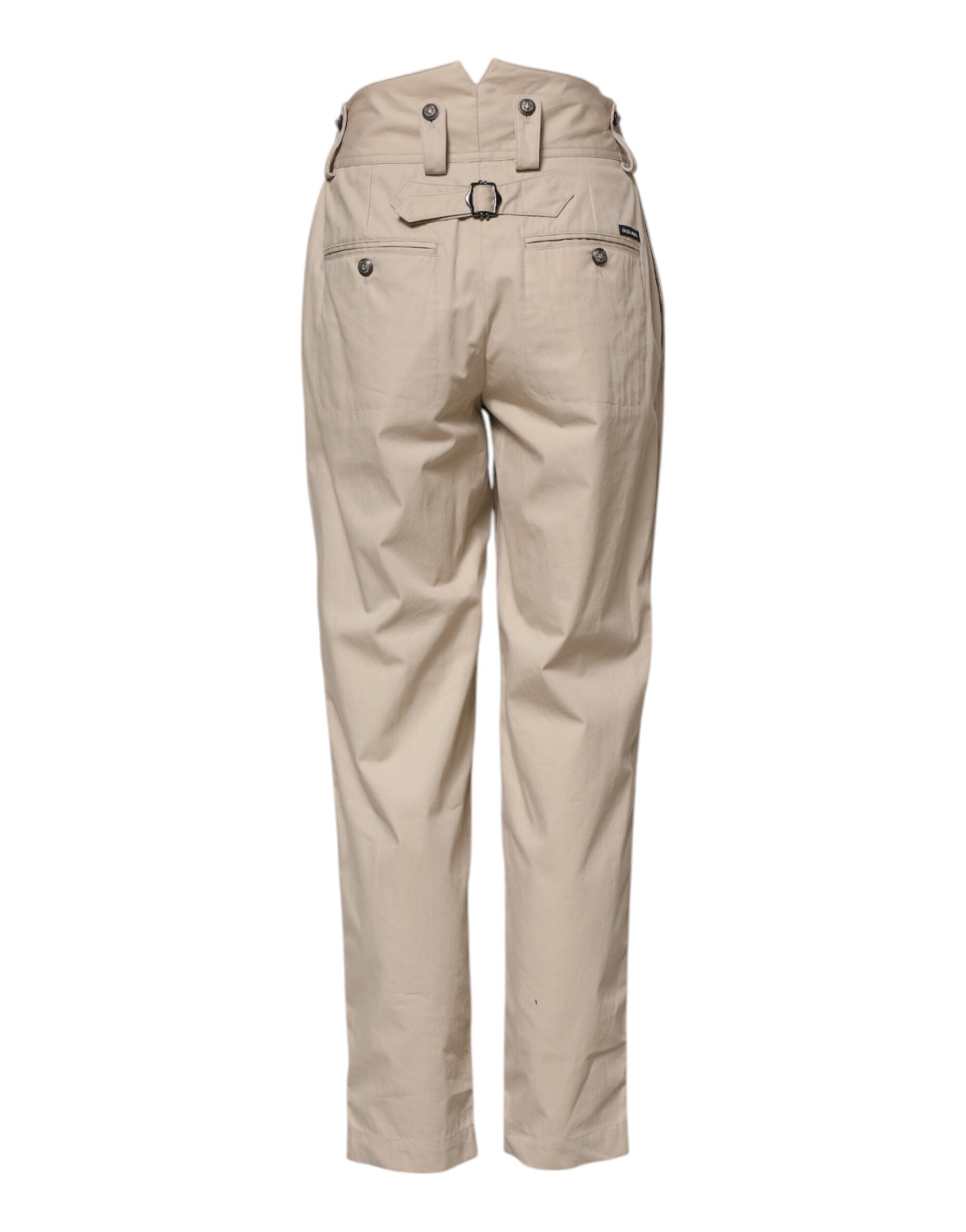 Beige Cotton High Waisted Pants