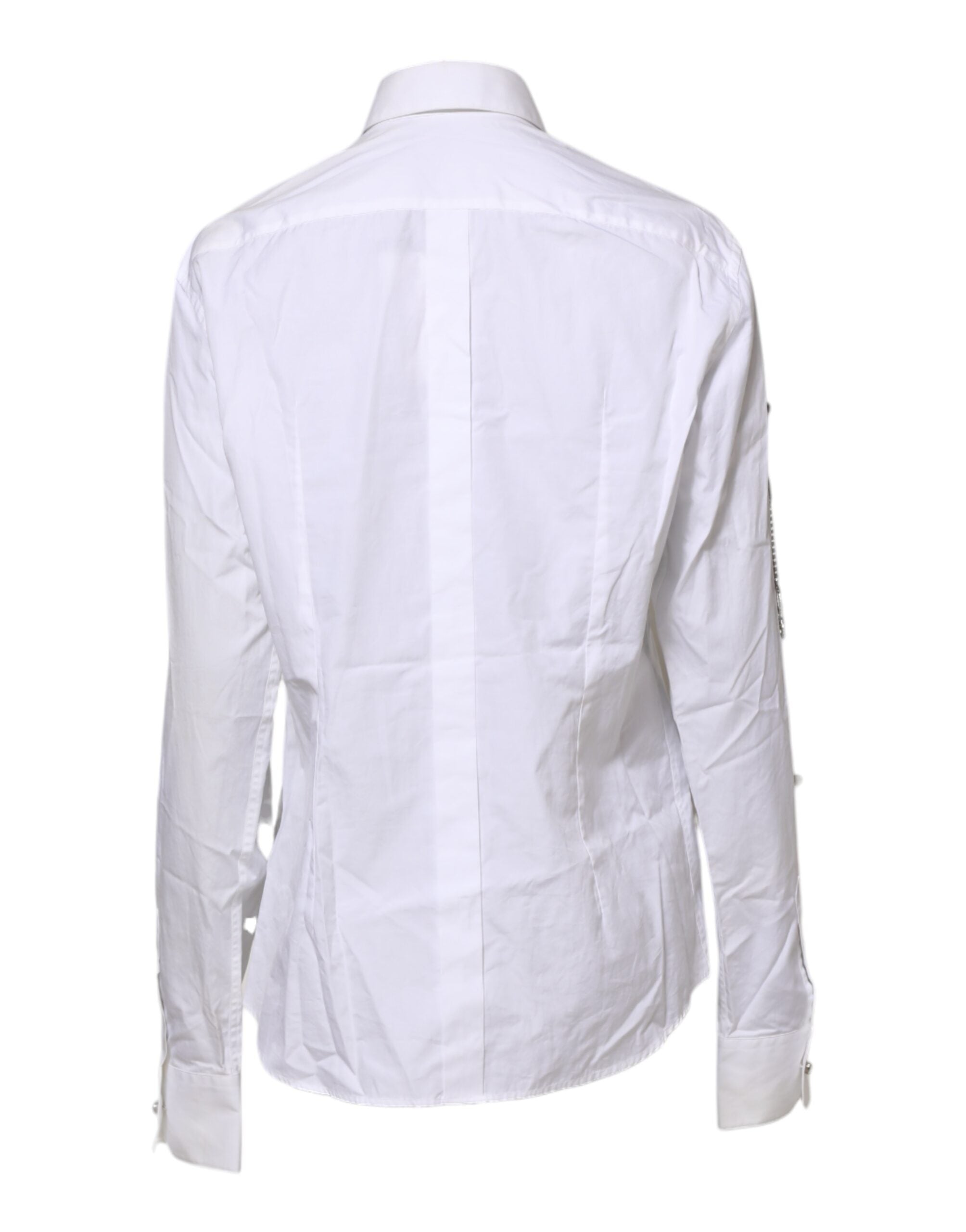 White Crystal Embellished Collared Shirt Top