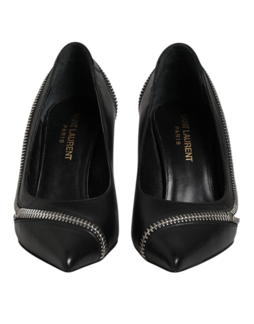 White Black Leather Pointed Toe Heels Shoes