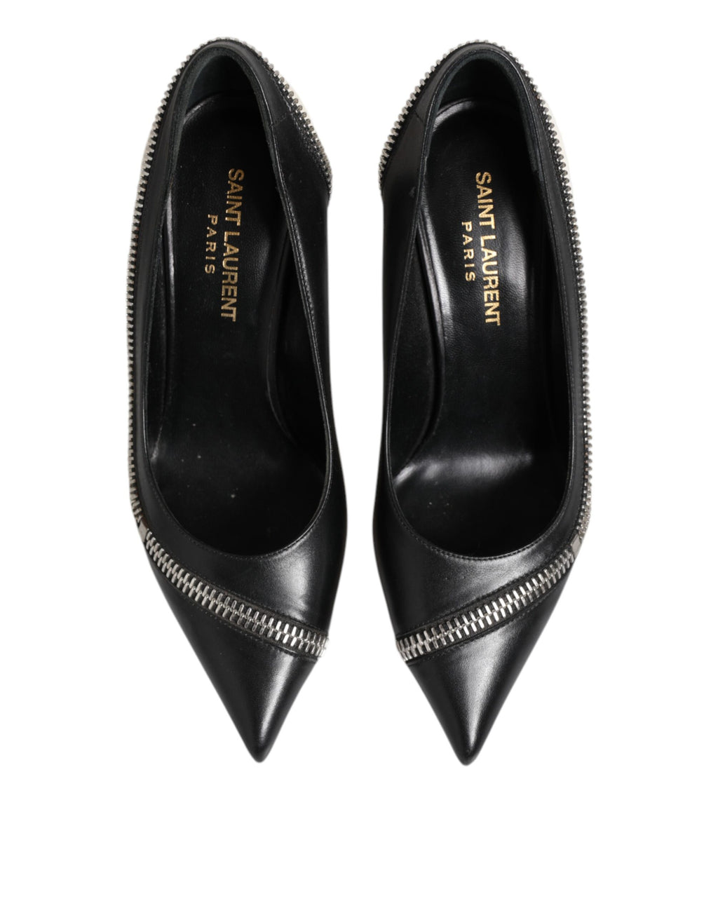 White Black Leather Pointed Toe Heels Shoes
