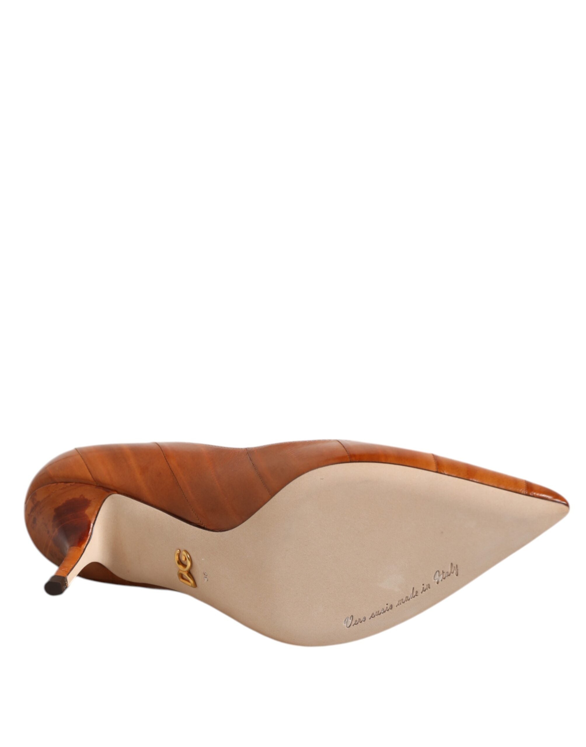 Brown Leather Stiletto Heel Pumps Shoes