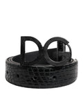 Black Leather Classic Metal DG Buckle Belt