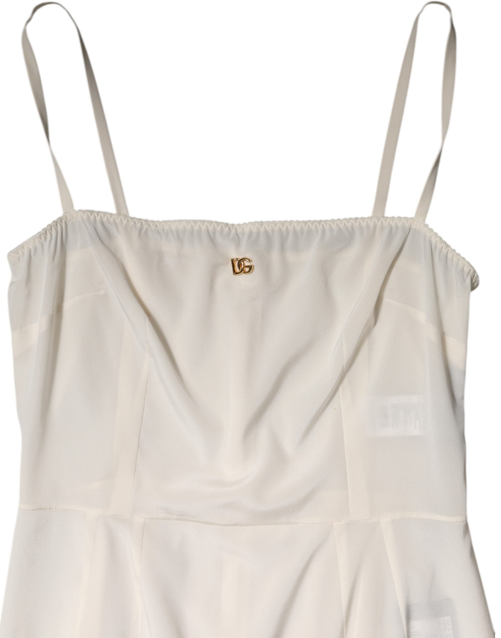White Full Slip DG Logo Silk Dress Sleepwear