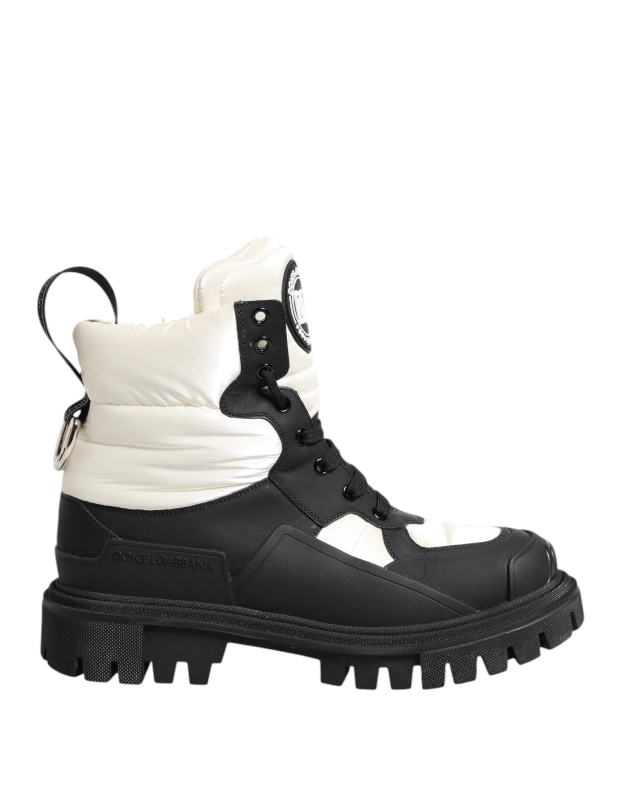 Black White Padded Lace Up Short Boots Shoes