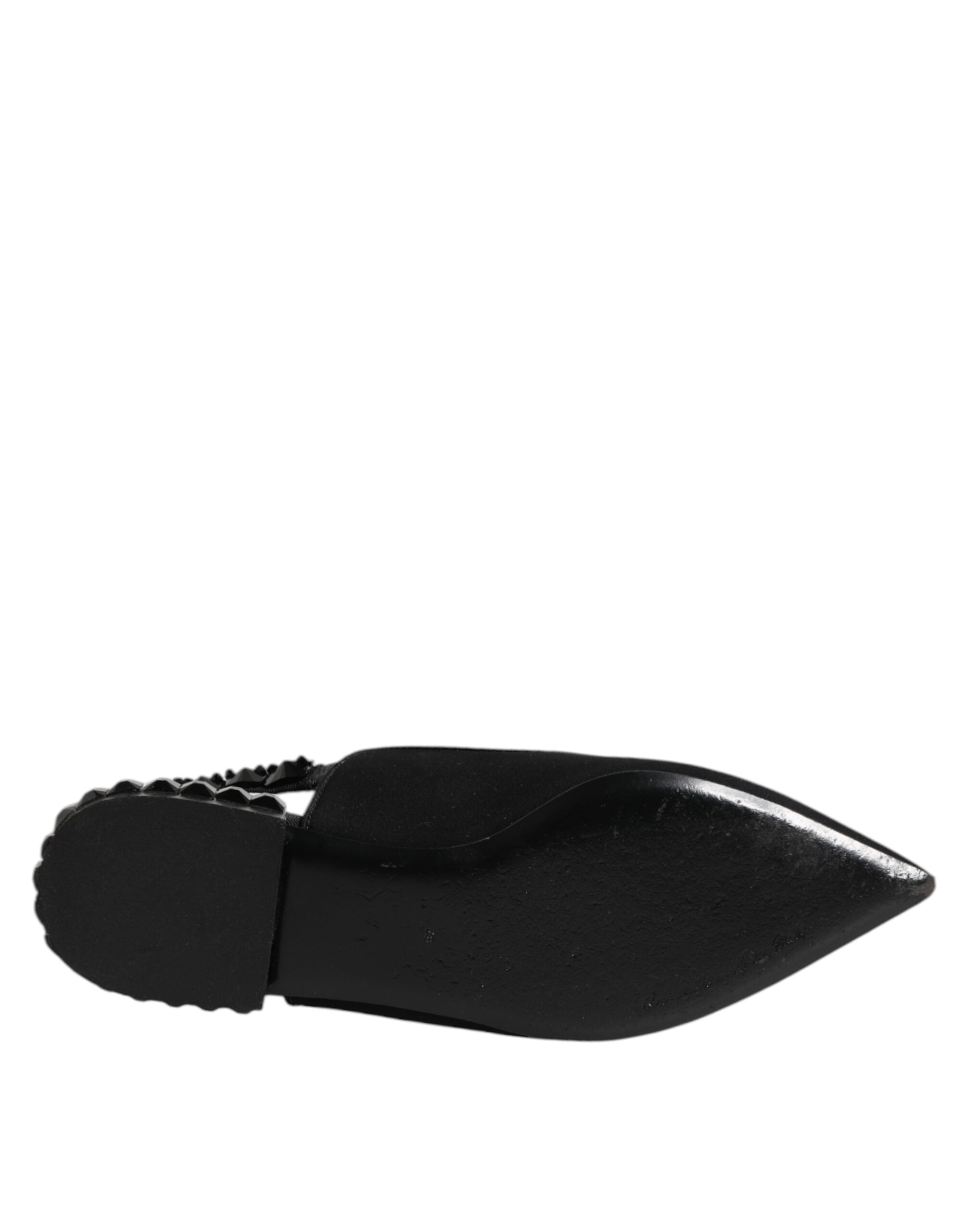 Black Crystal Charmeuse Slingback Shoes