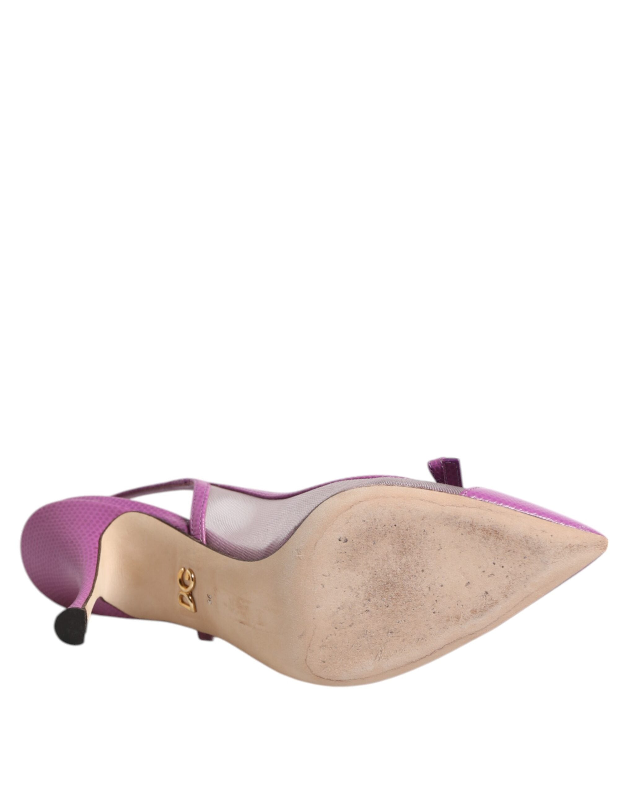 Purple Leather Mesh High Heels Slingback Shoes