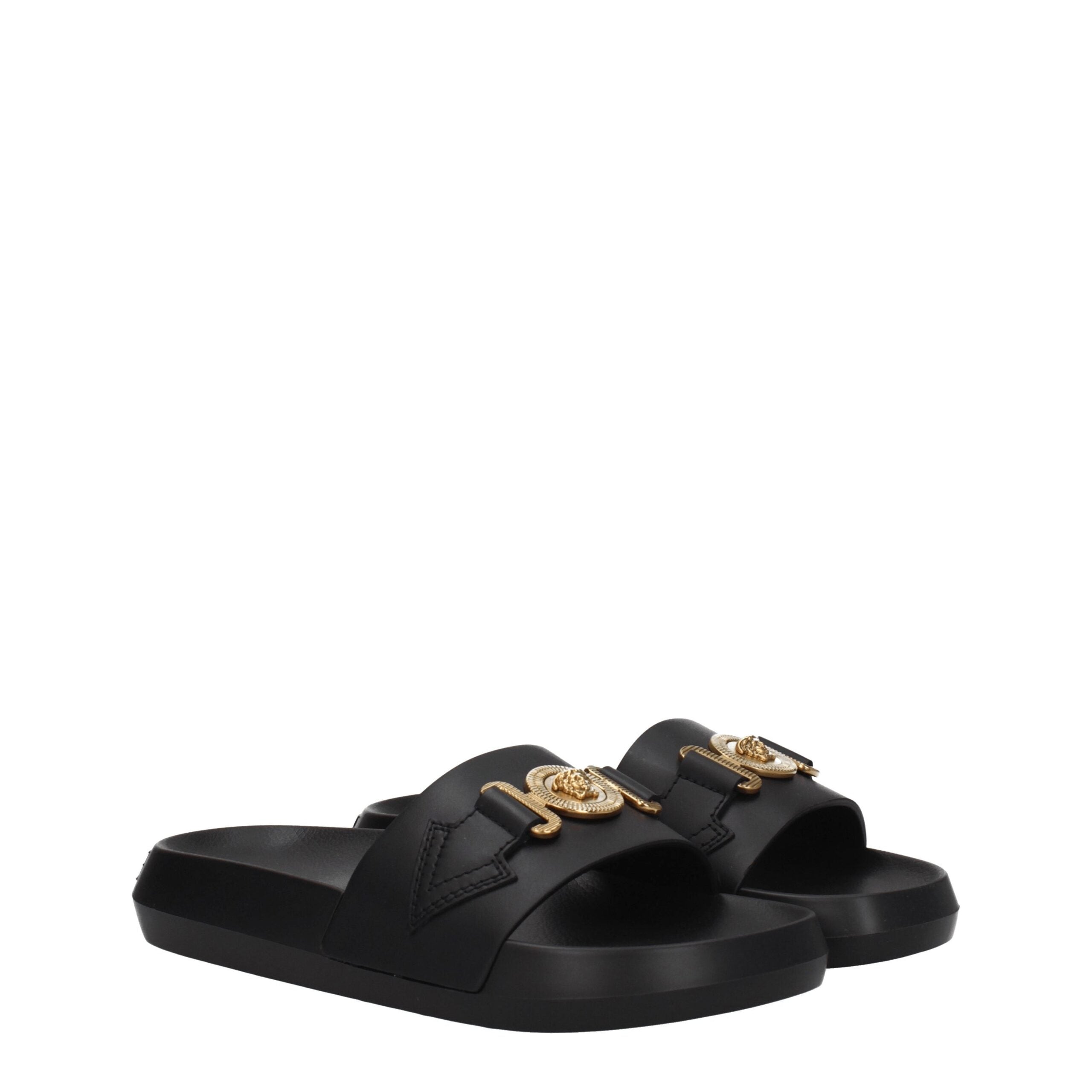 Black Leather Slippers