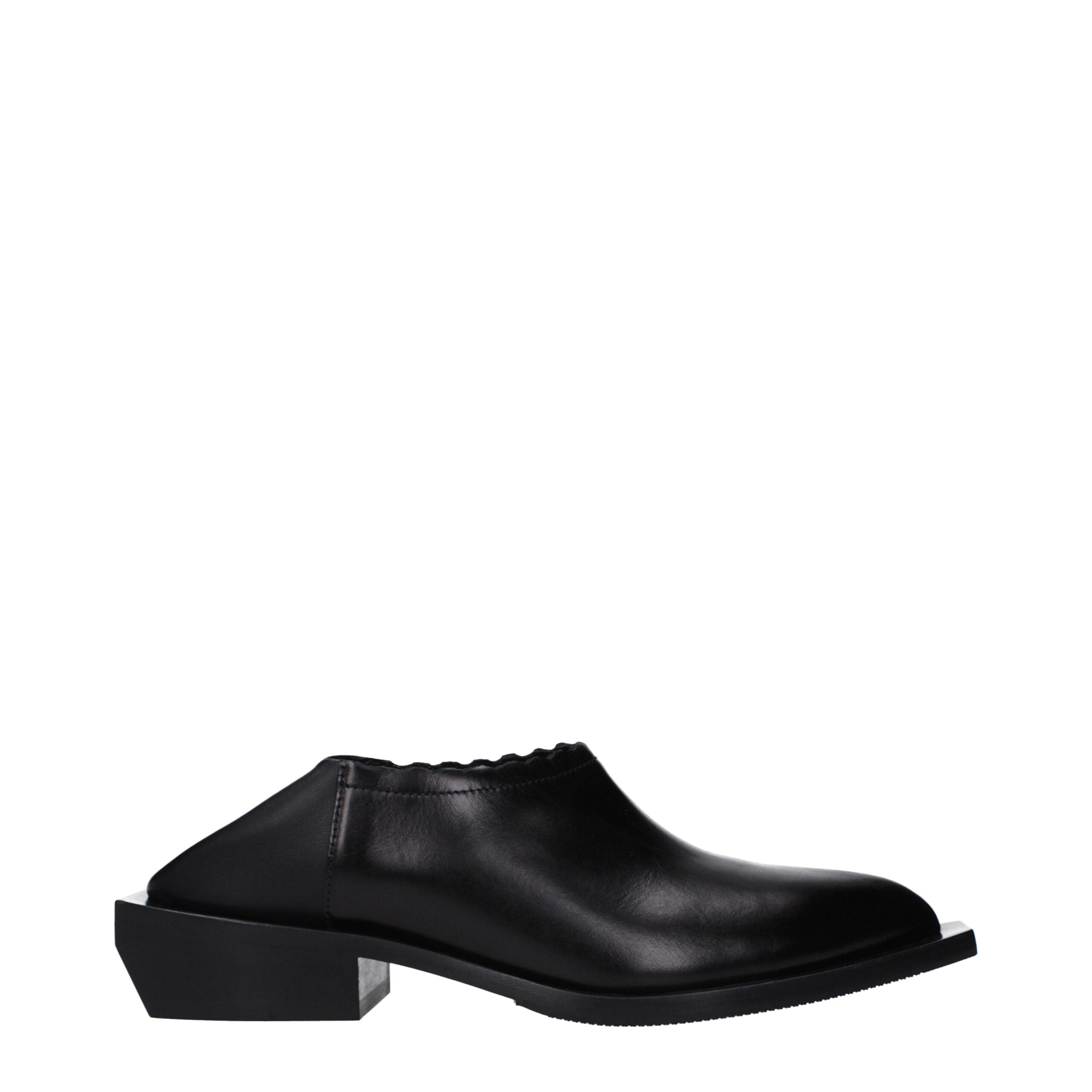 Black Leather Mules