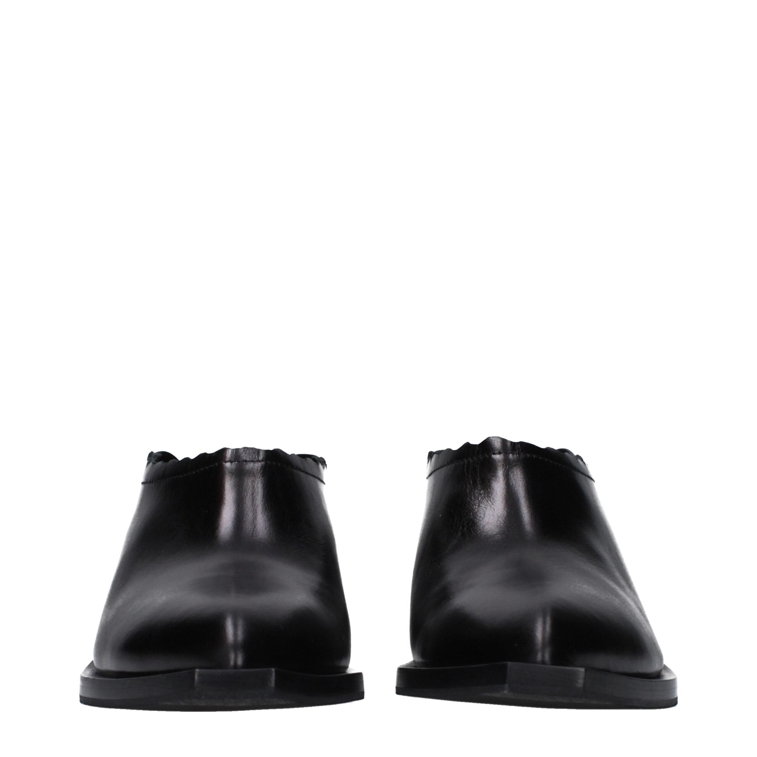 Black Leather Mules