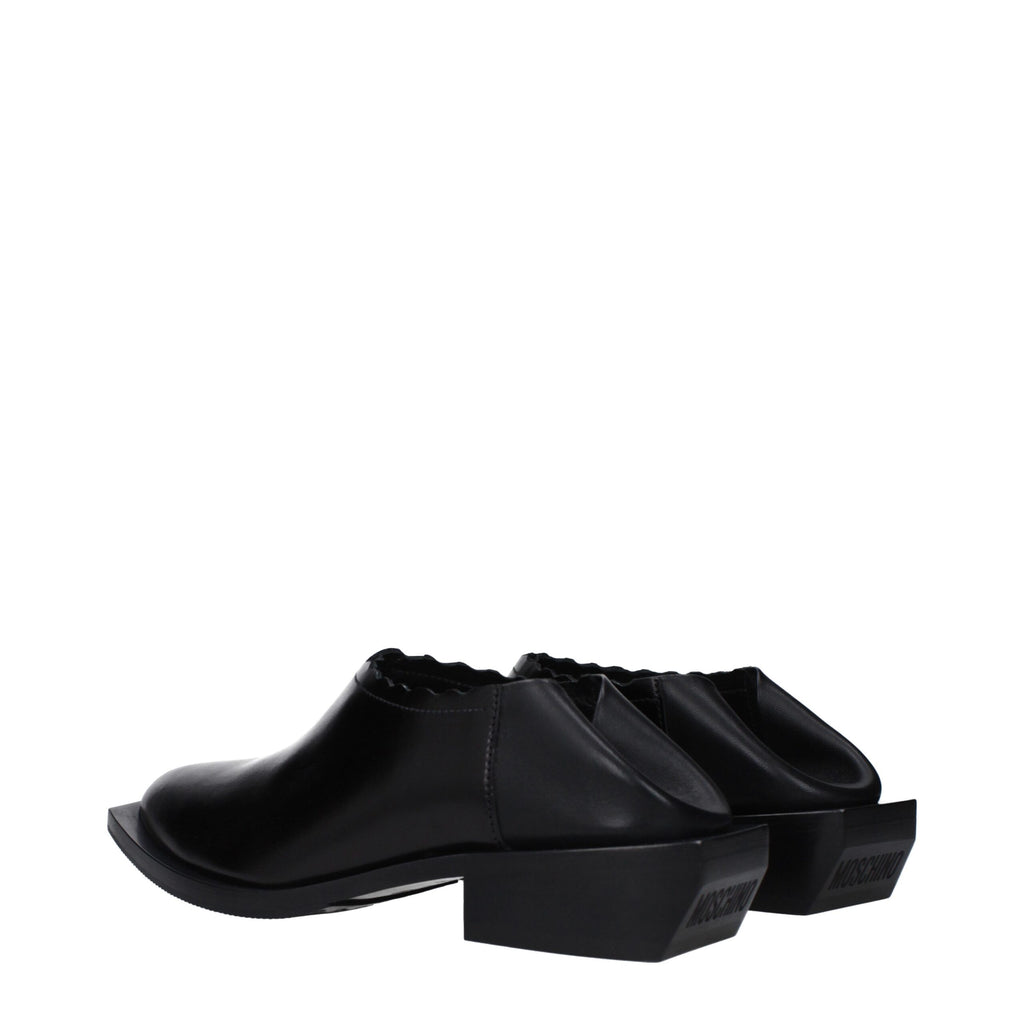 Black Leather Mules
