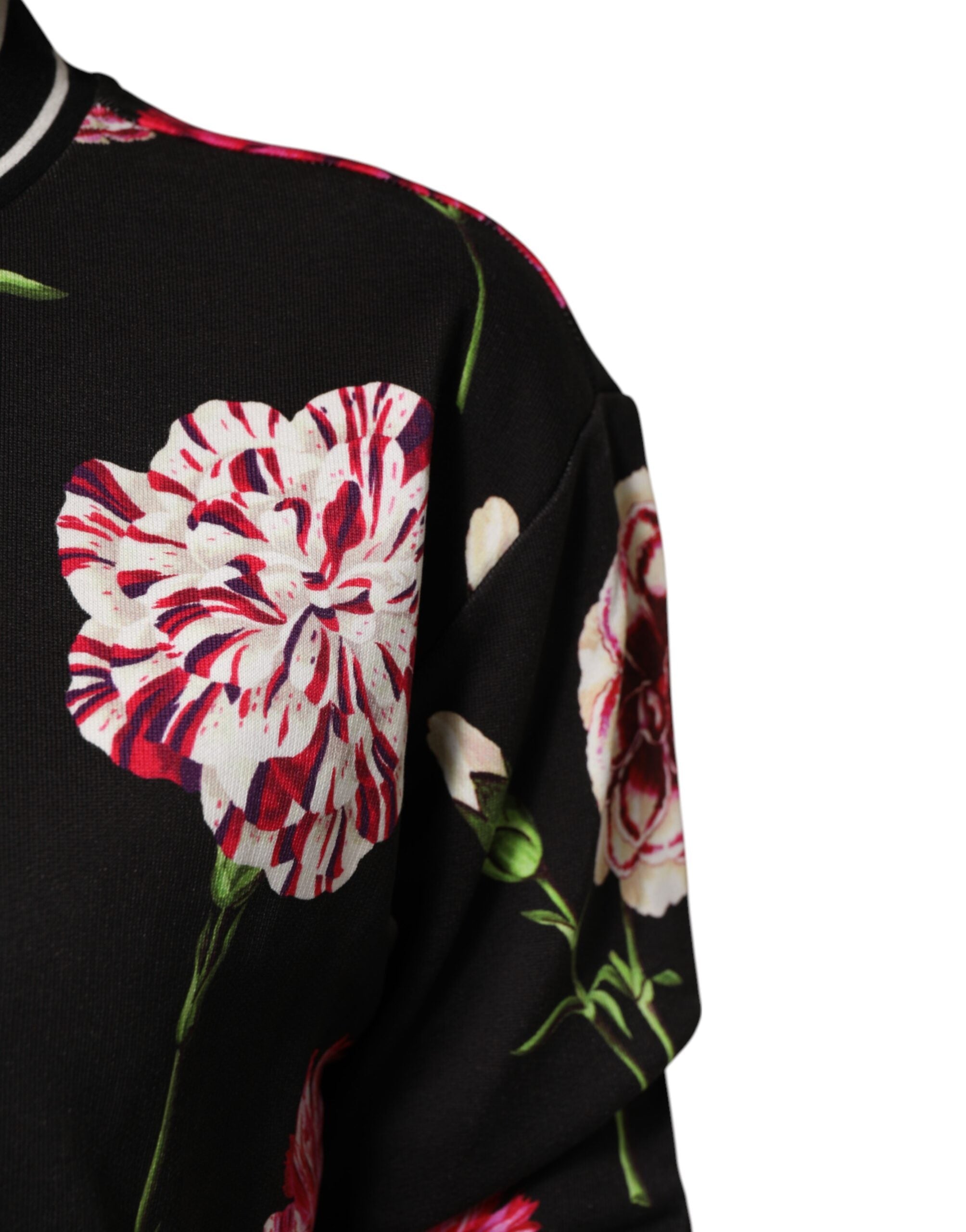 Black Floral Print Cotton Short Sleeves Top
