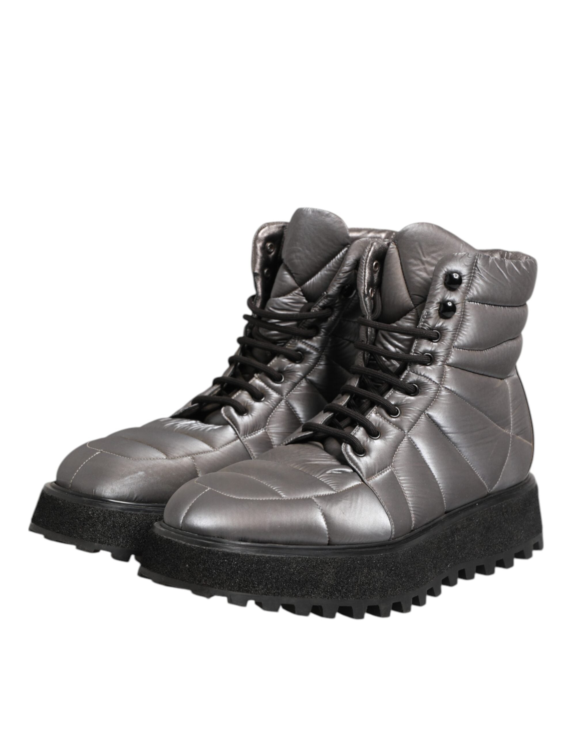 Silver Padded Mid Calf Lace Up Boots Shoes