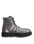 Silver Padded Mid Calf Lace Up Boots Shoes